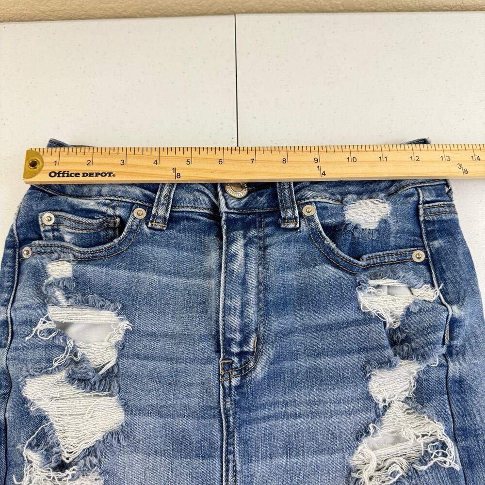 American Eagle Outfitters Skirt Womens 2 Distressed Blue Denim Mini Frayed Hem - Picture 8 of 9